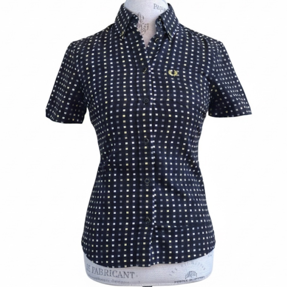 Fred Perry Checkered Button Down Shirt Size 2 New Without Tags!